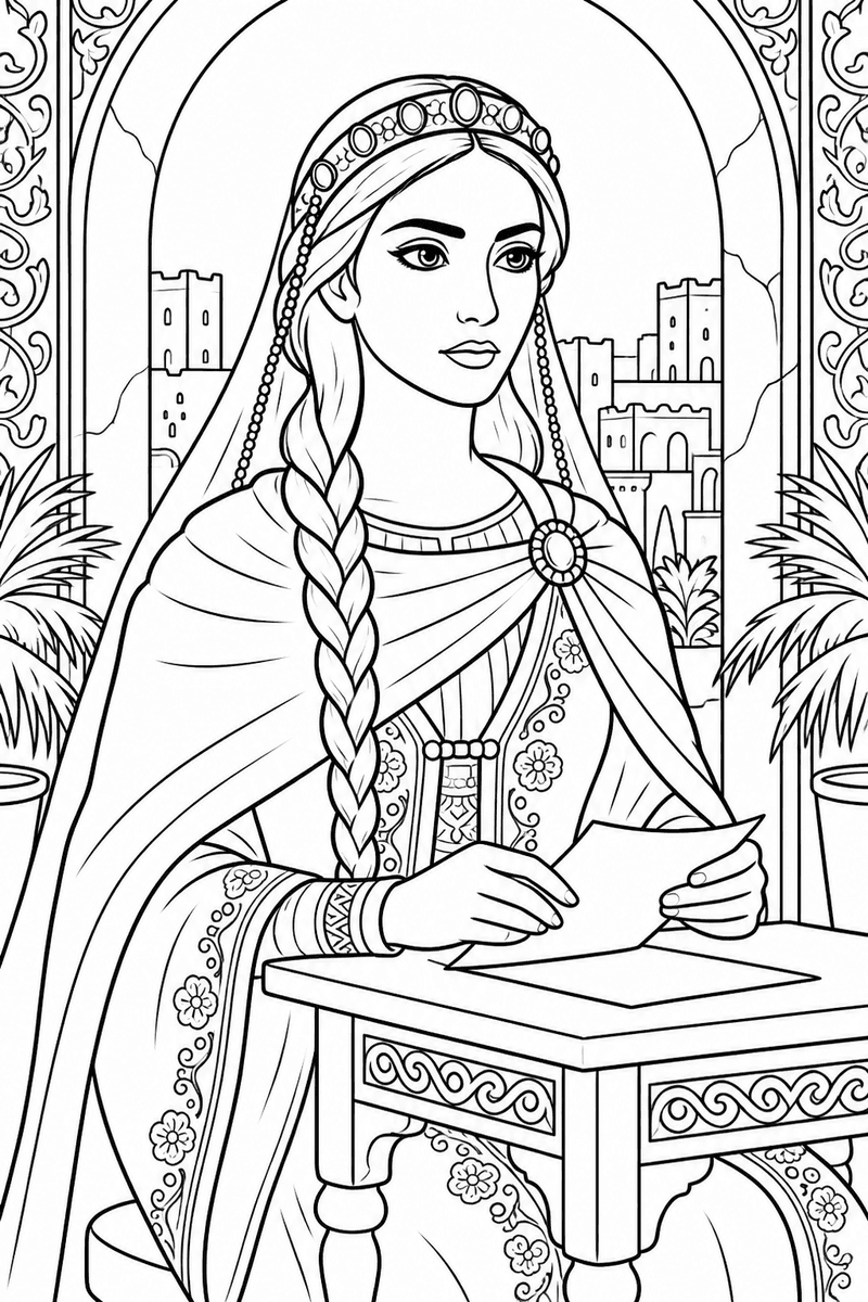 Esther: Crown and Plot coloring page 3