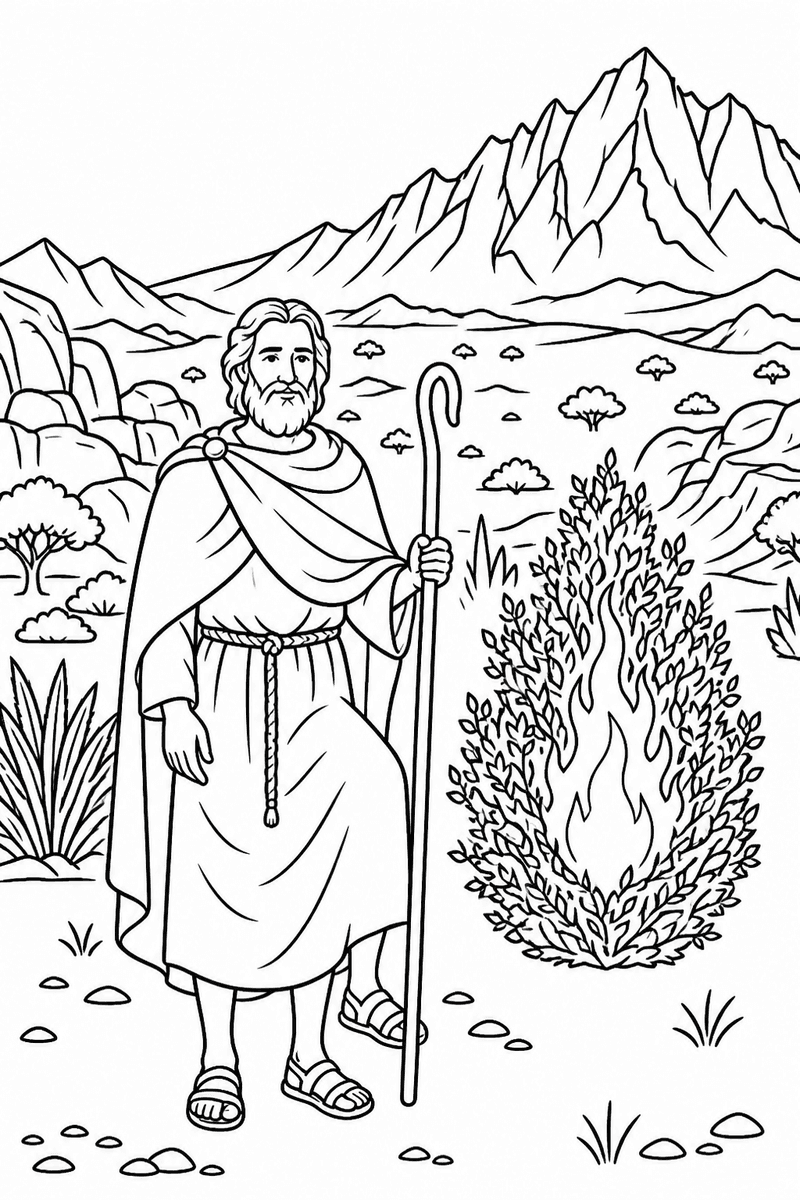 Moses and the Burning Bush coloring page 2