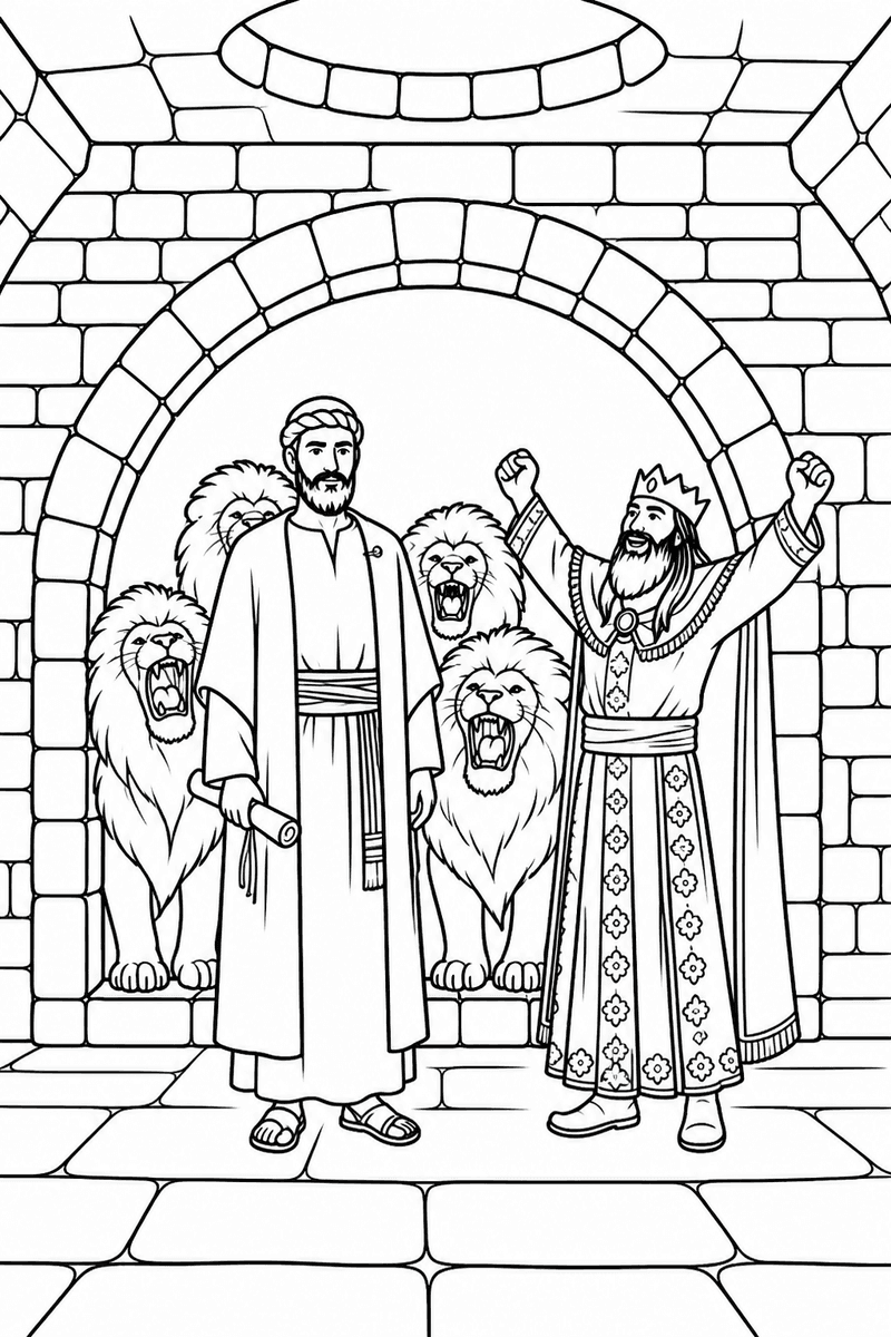 Daniel in the Lions' Den coloring page 3