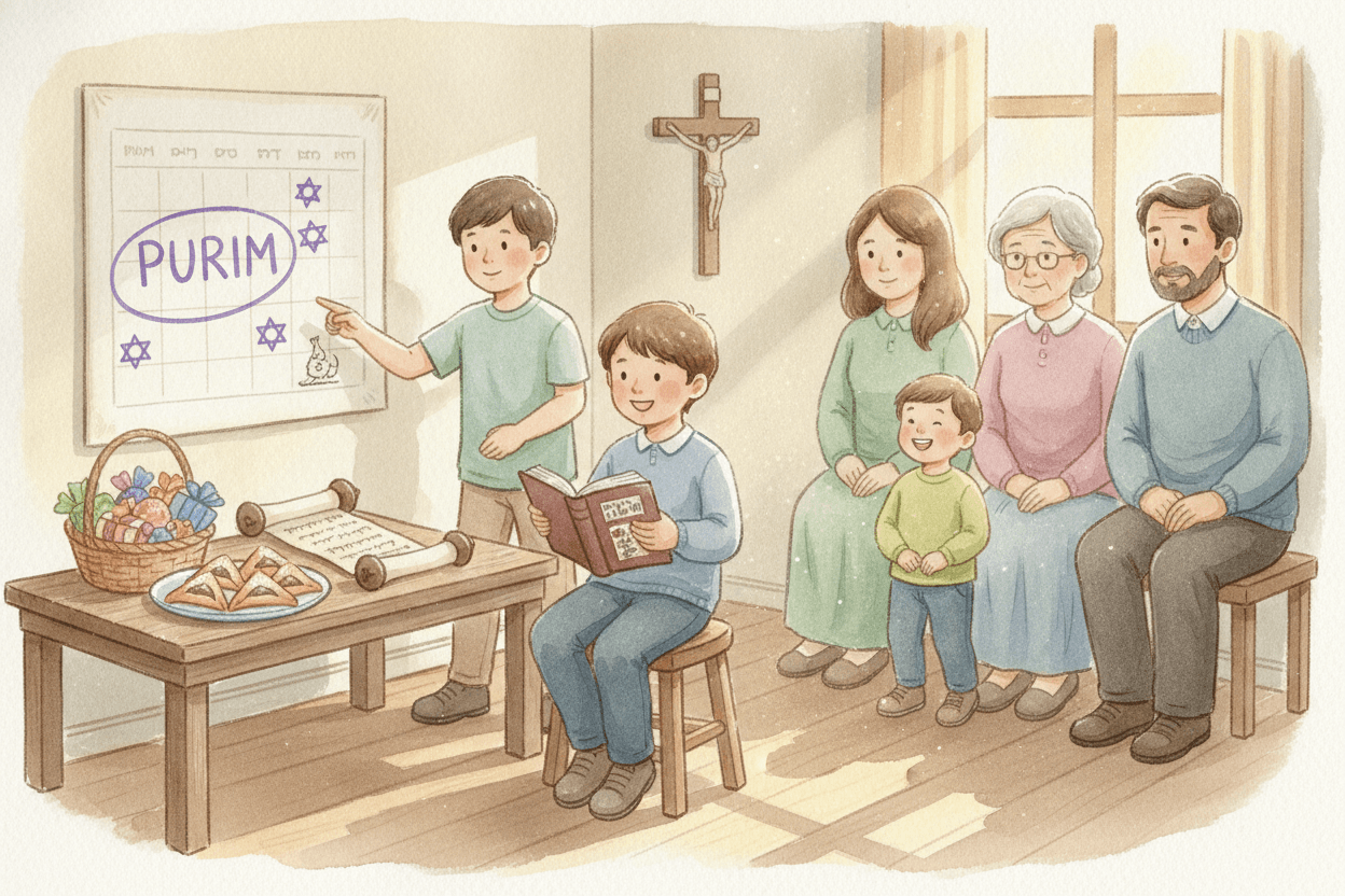 What Is Purim—and Why Should Catholic Kids Know It? — illustration for BibleHeroes blog