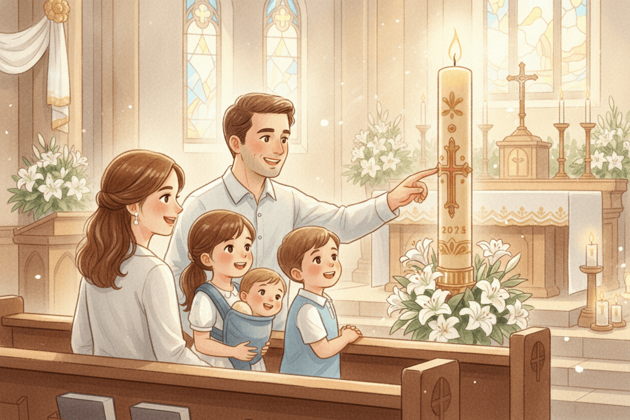 Help Kids Find the Story at Easter Mass — illustration for BibleHeroes blog