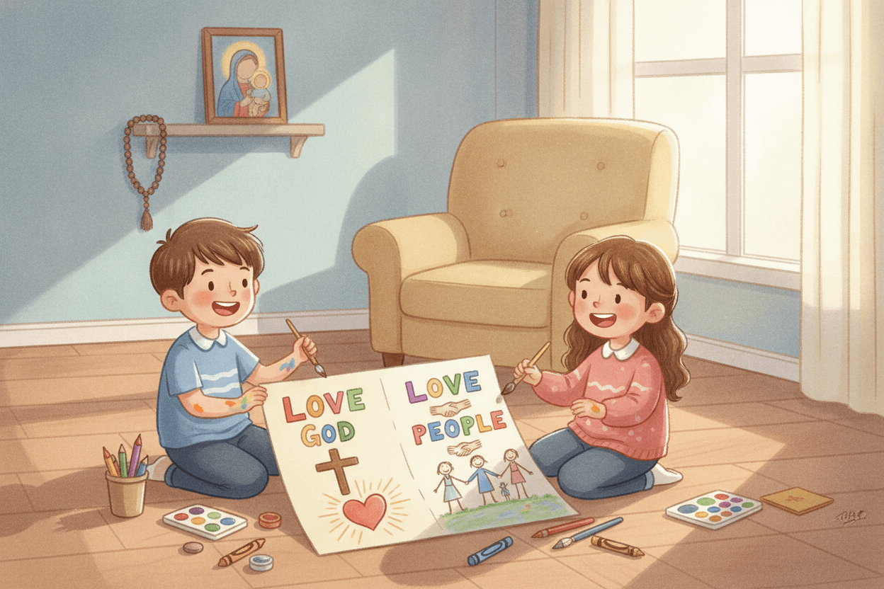 Use Jesus’ Two-Part Shortcut: Love God, Love People — illustration for BibleHeroes blog