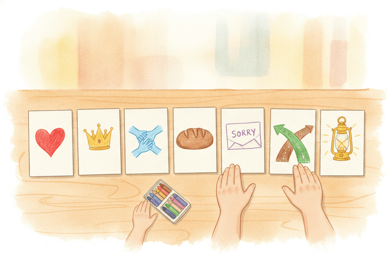 Teach the Seven Petitions in Words Kids Can Use — illustration for BibleHeroes blog