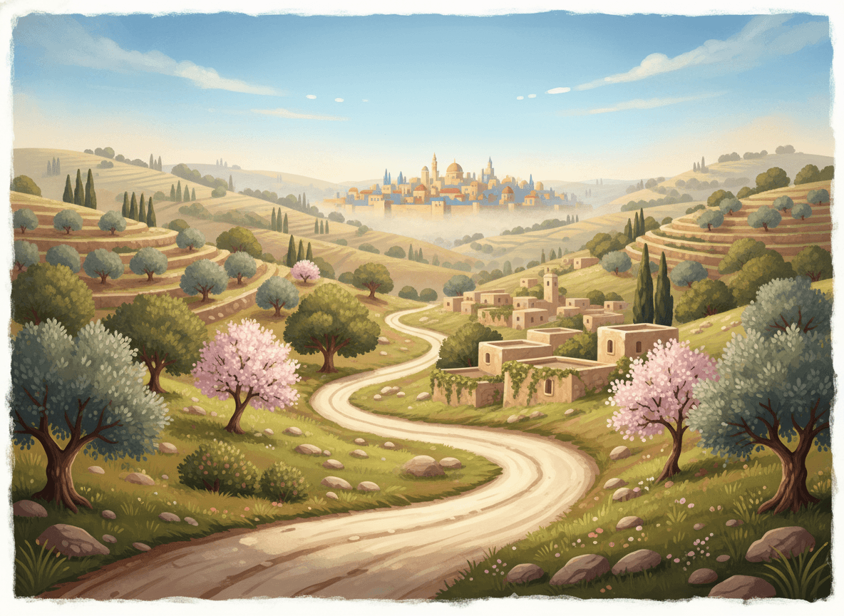 Road from Jerusalem to Emmaus — illustration