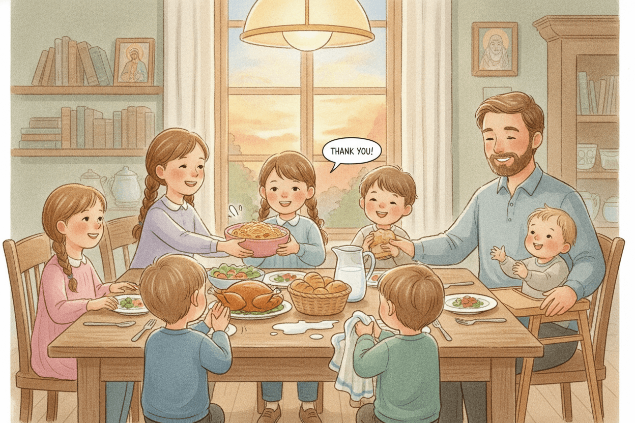 Week 3: Practice the Three Little Words That Keep Peace Moving — illustration for BibleHeroes blog