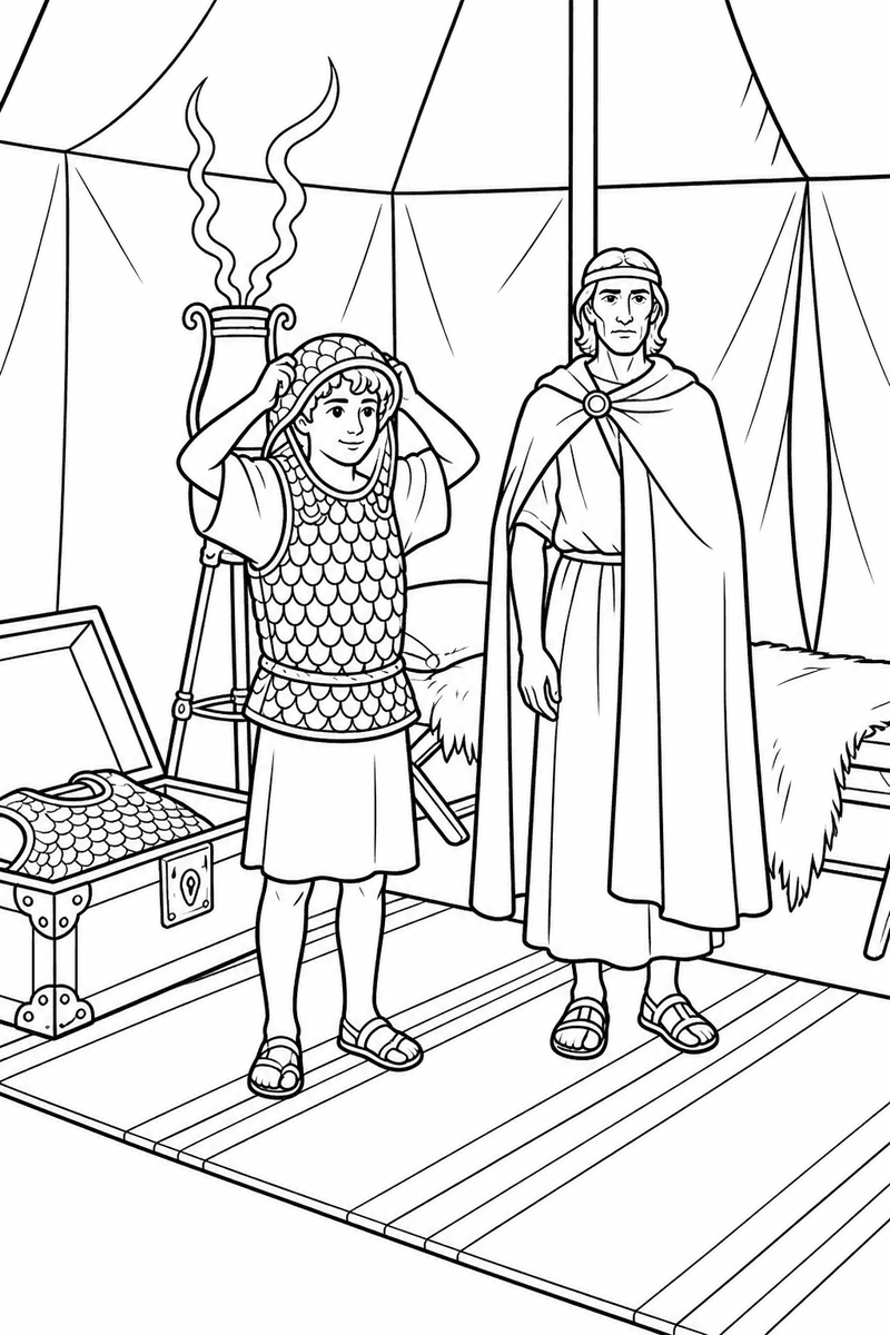 David and Goliath coloring page 2