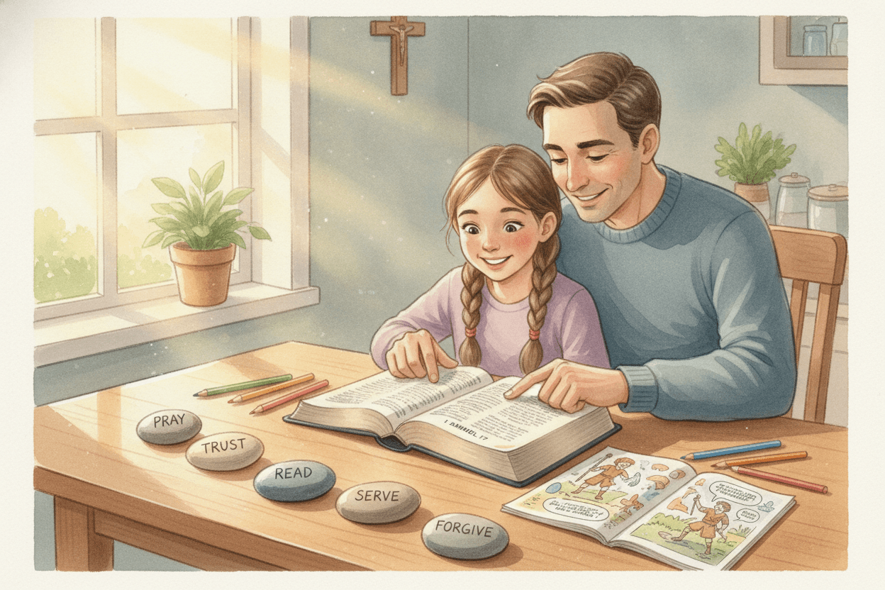 Build a Five-Stone Faith Practice This Week — illustration for BibleHeroes blog