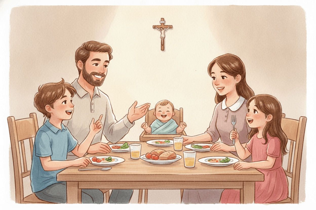 Mealtime: Turn Grace Into a Gratitude Check-In — illustration for BibleHeroes blog
