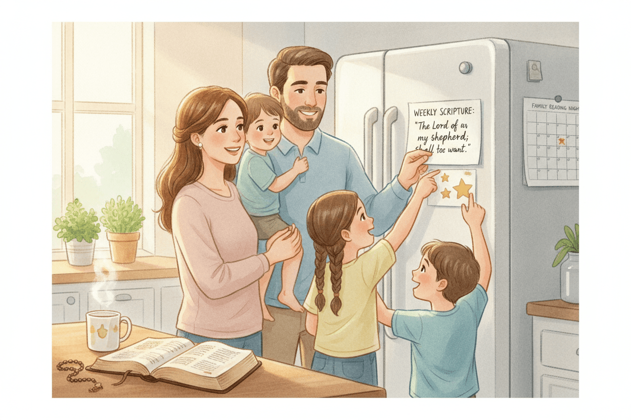 Try This 15-Minute Family Scripture Habit This Week — illustration for BibleHeroes blog