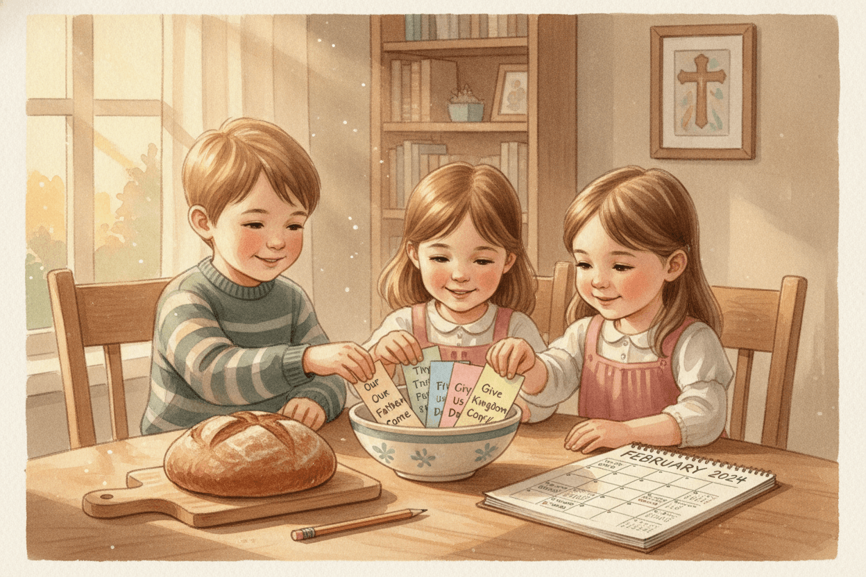 Try a One-Week Our Father Prayer Card Routine — illustration for BibleHeroes blog