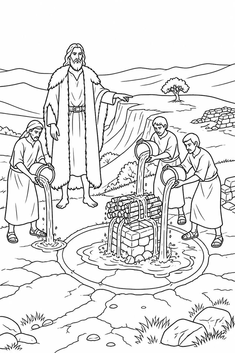 Elijah on Mt Carmel coloring page 2
