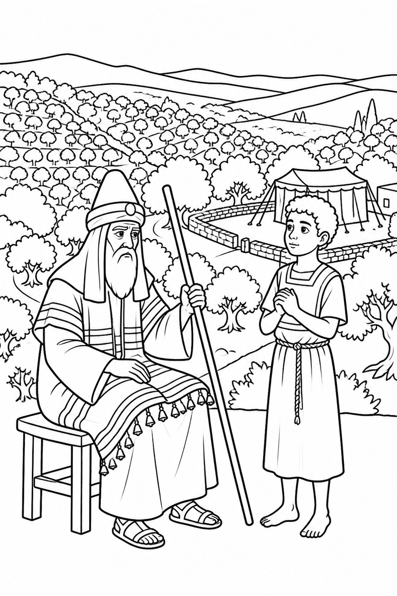 Boy Samuel Hears God coloring page 3