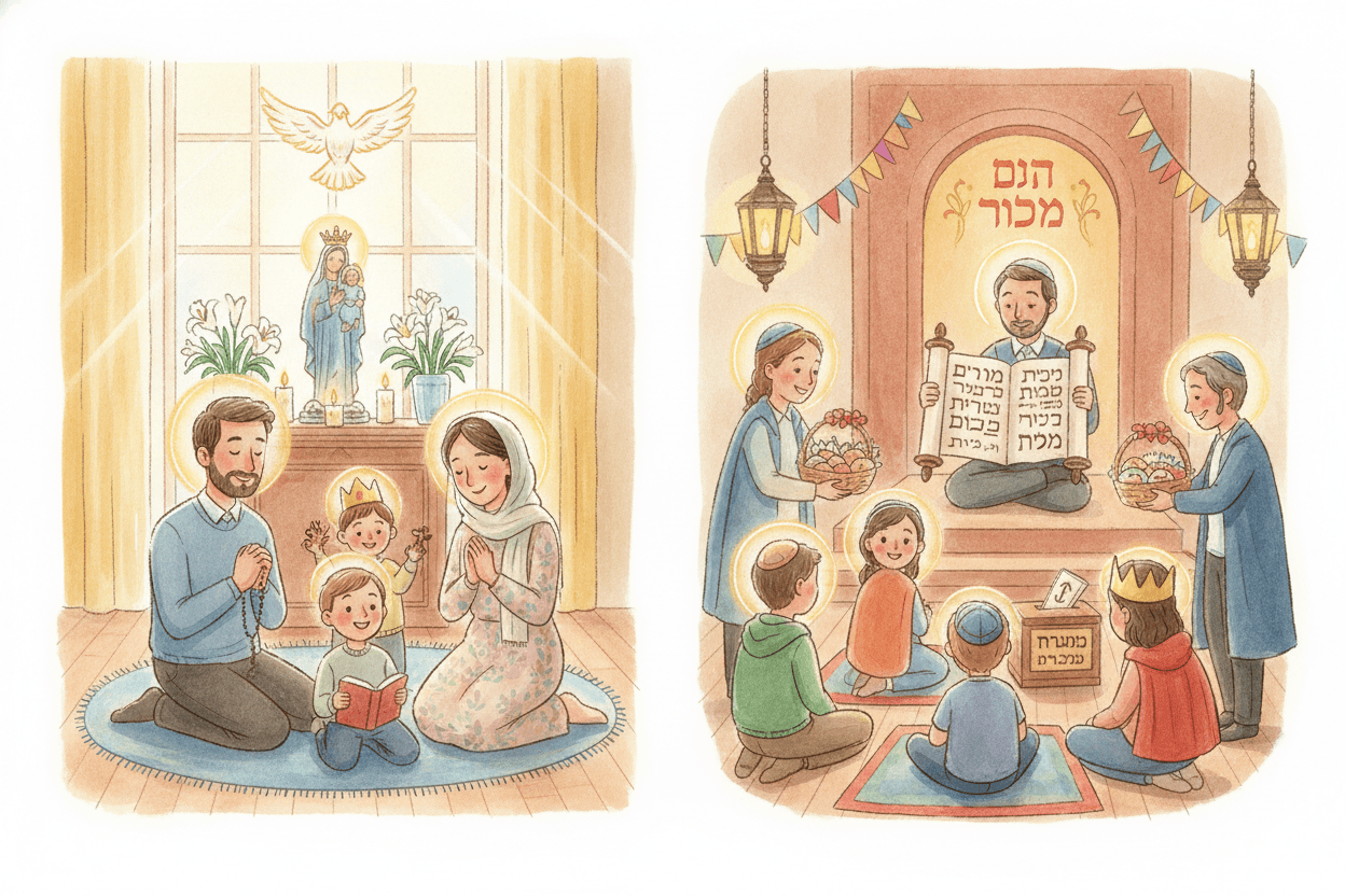 How Jewish Families Celebrate Purim — illustration for BibleHeroes blog