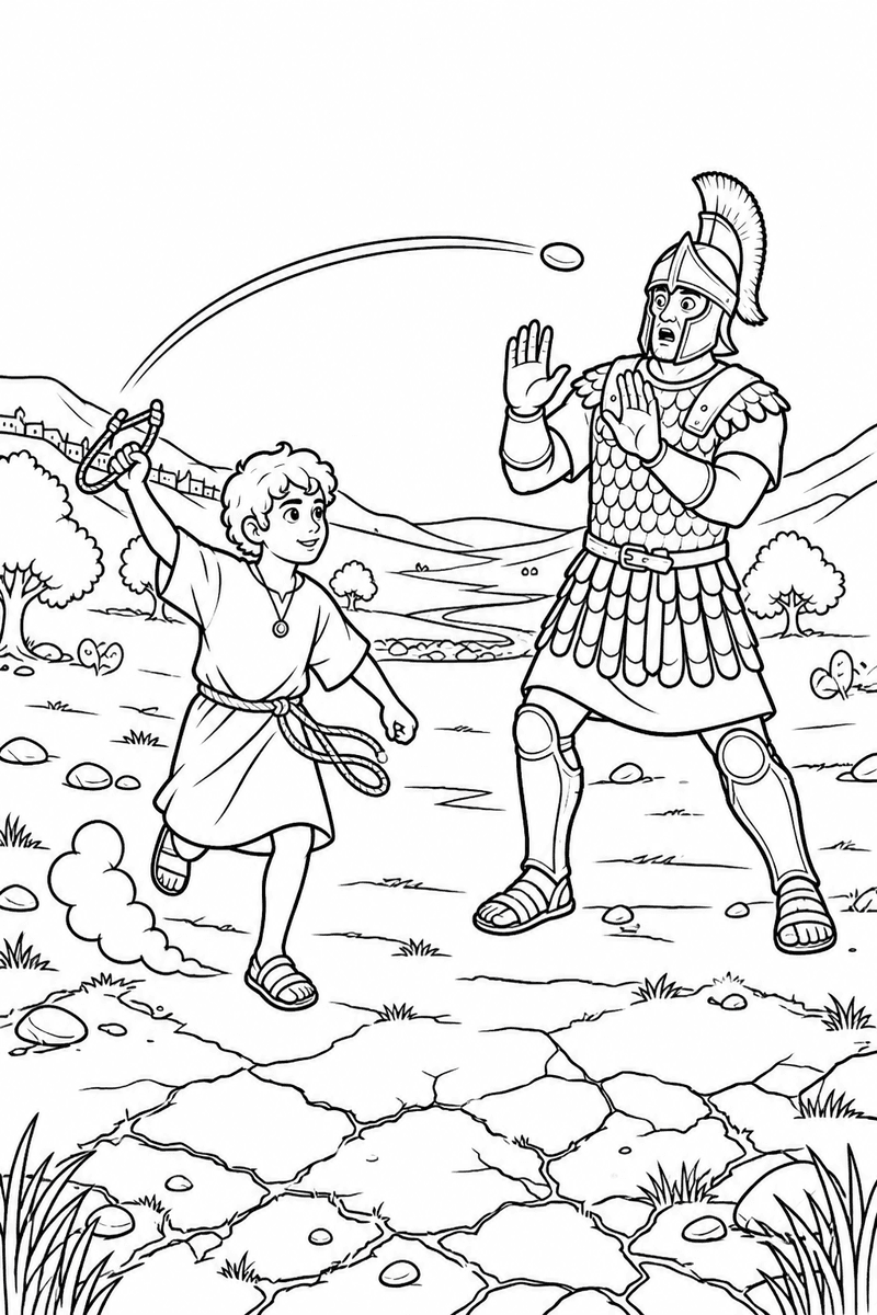 David and Goliath coloring page 3
