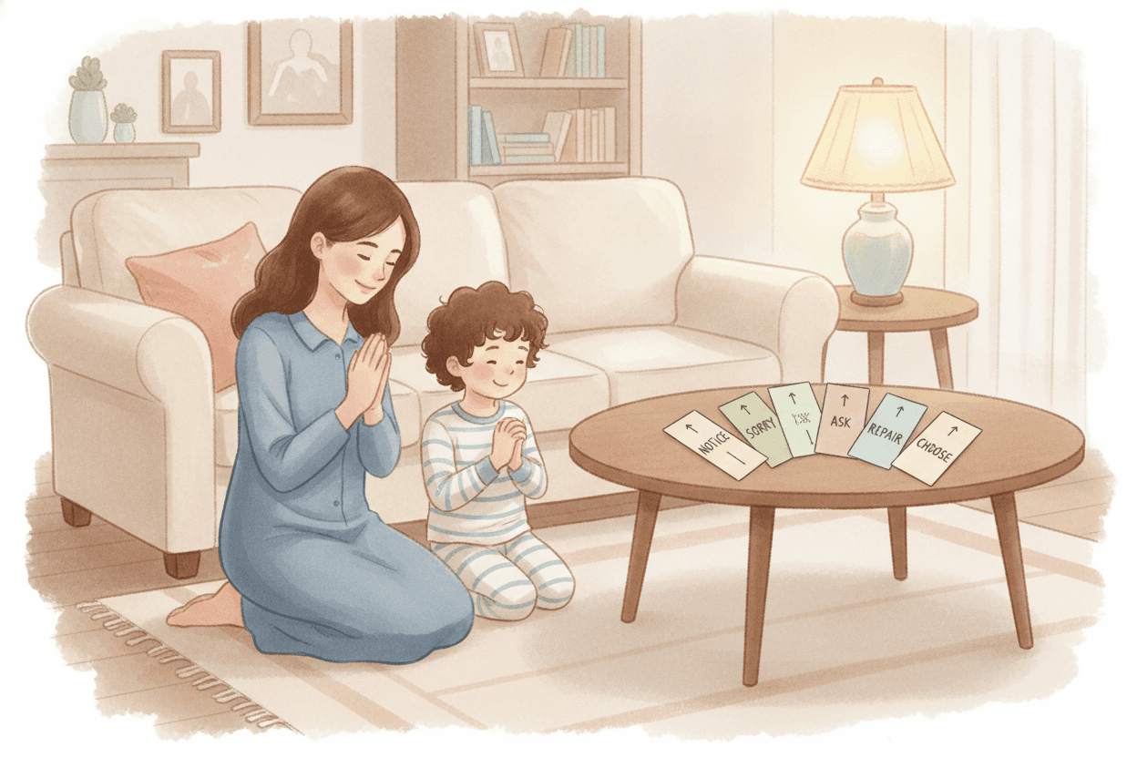 Teach the Five Small Steps of Repentance at Home — illustration for BibleHeroes blog