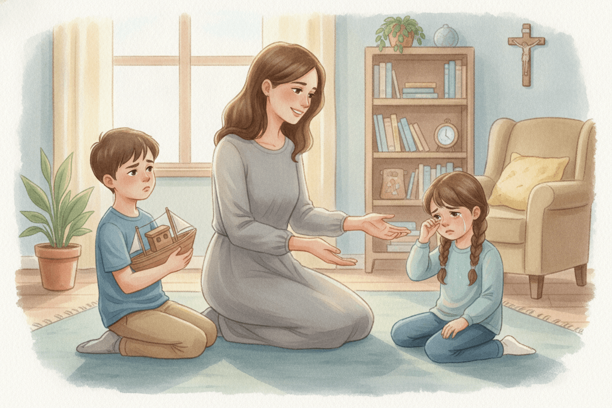 Use Calm Words When Feelings Get Loud — illustration for BibleHeroes blog