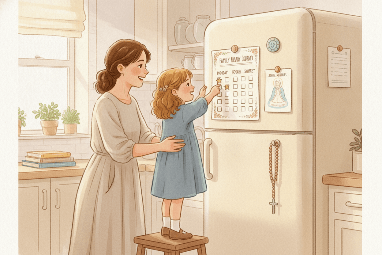 Your One-Week Family Rosary Reset — illustration for BibleHeroes blog