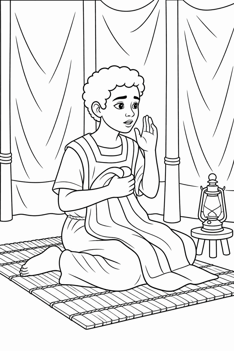 Boy Samuel Hears God coloring page 2