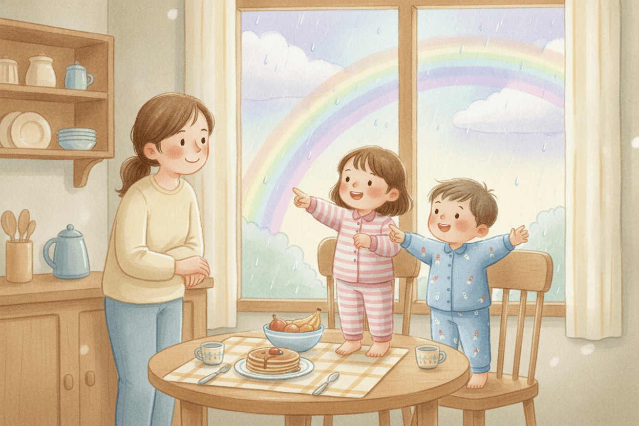 When a Rainbow Stops the Whole House — illustration for BibleHeroes blog