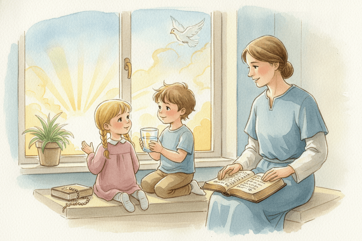 Monday and Tuesday: Thank God for Light, Sky, and Water — illustration for BibleHeroes blog