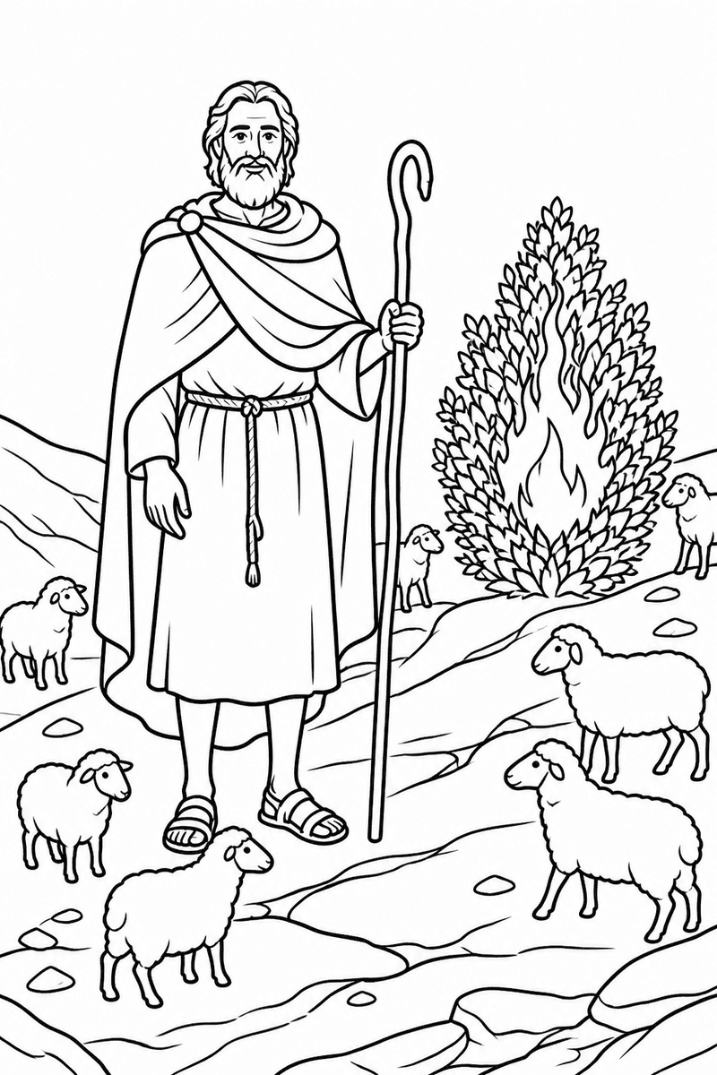 Moses and the Burning Bush coloring page 3