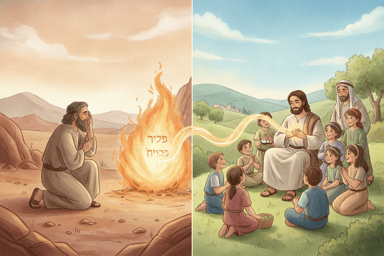 Show Children That Jesus Is the Same Lord Who Spoke to Moses — illustration for BibleHeroes blog