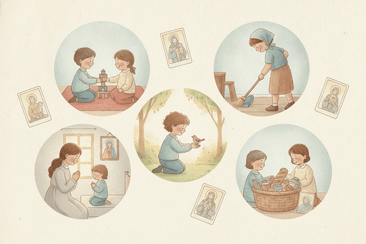 Match a Saint’s Virtue to the Moments Kids Actually Face — illustration for BibleHeroes blog