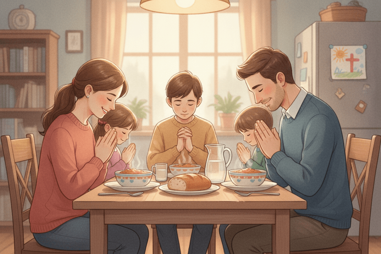 Mealtime Prayer: Teach Children to Notice and Give Thanks — illustration for BibleHeroes blog