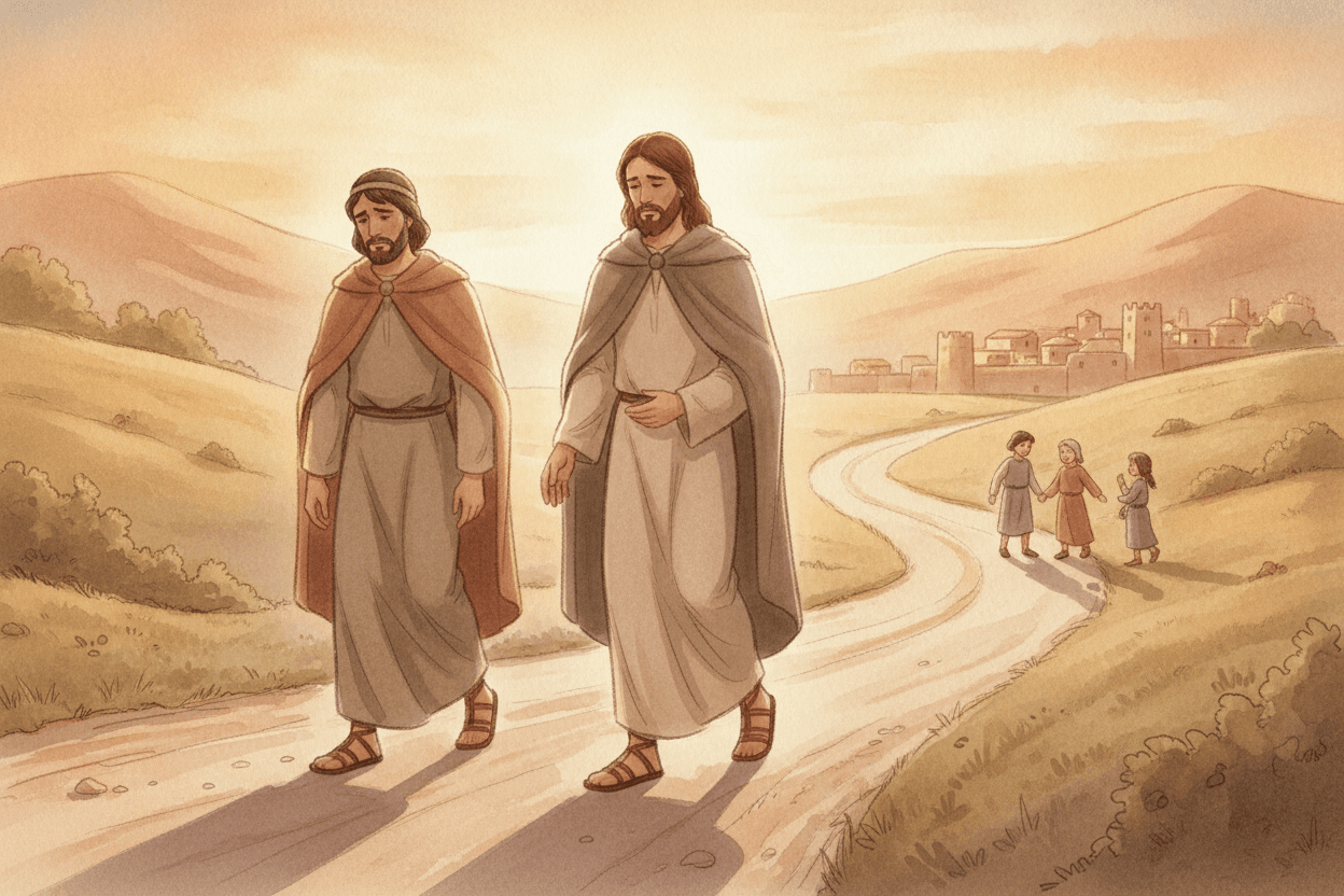 Jesus Walks With Us Before We Notice Him — illustration for BibleHeroes blog