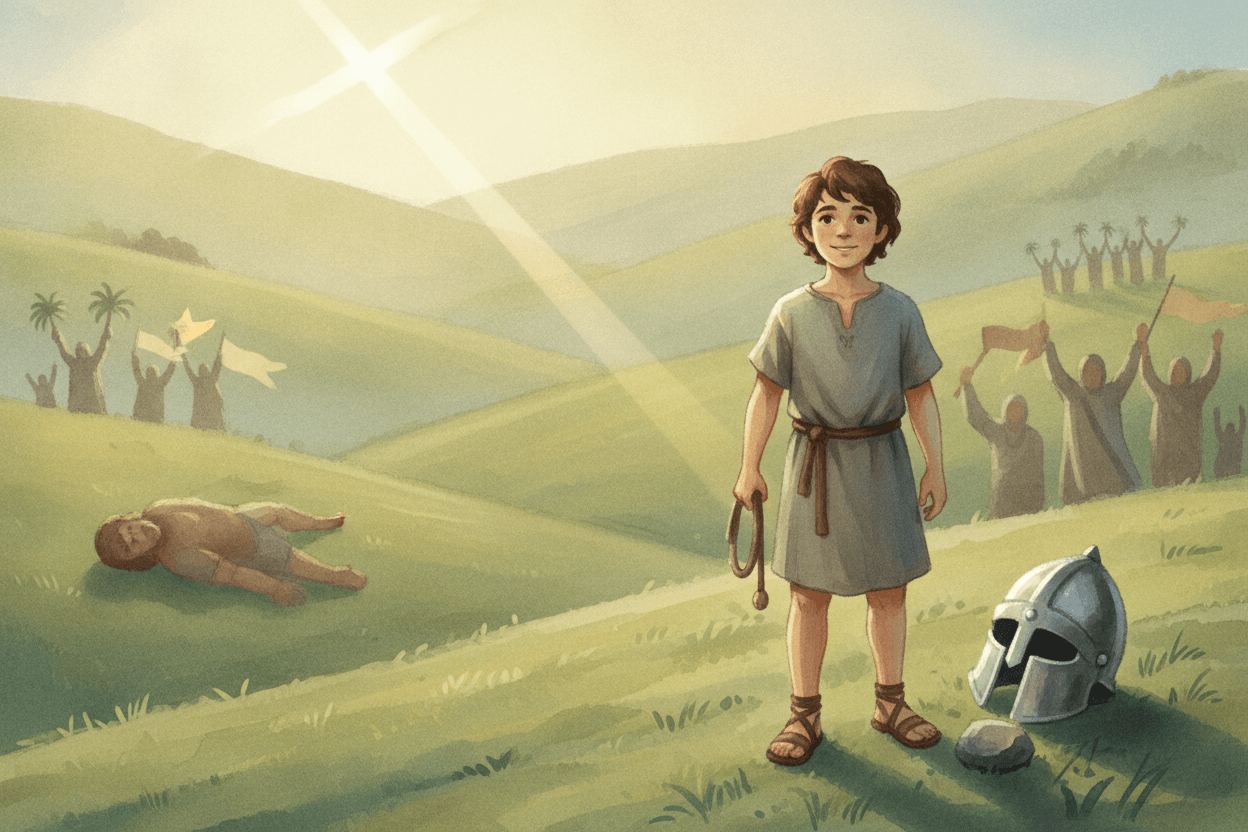 How David’s Victory Points Catholic Families to Christ — illustration for BibleHeroes blog