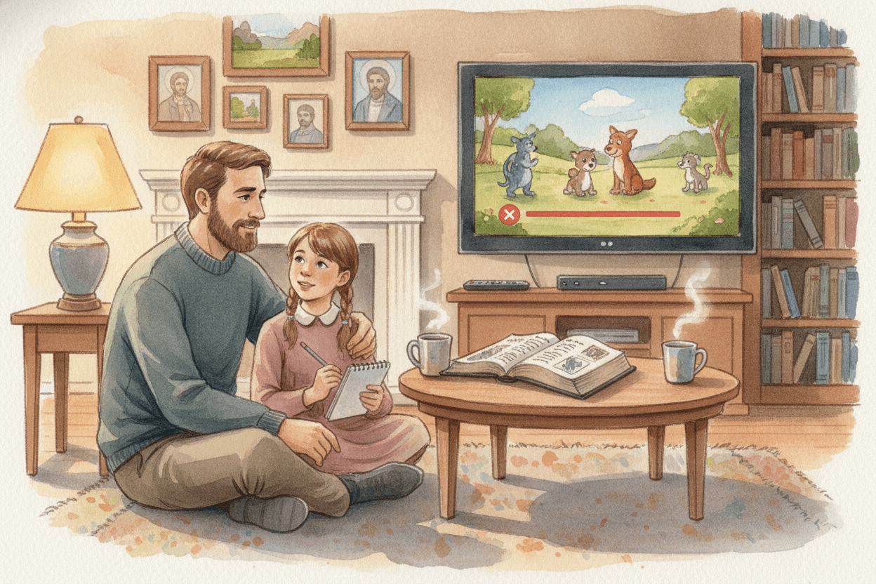 Teach Discernment Through Co-Viewing and Better Questions — illustration for BibleHeroes blog