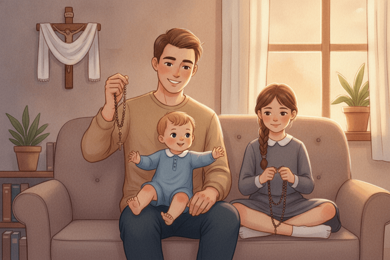 Why a Full Rosary Can Feel Too Long for Ages 6–9 — illustration for BibleHeroes blog