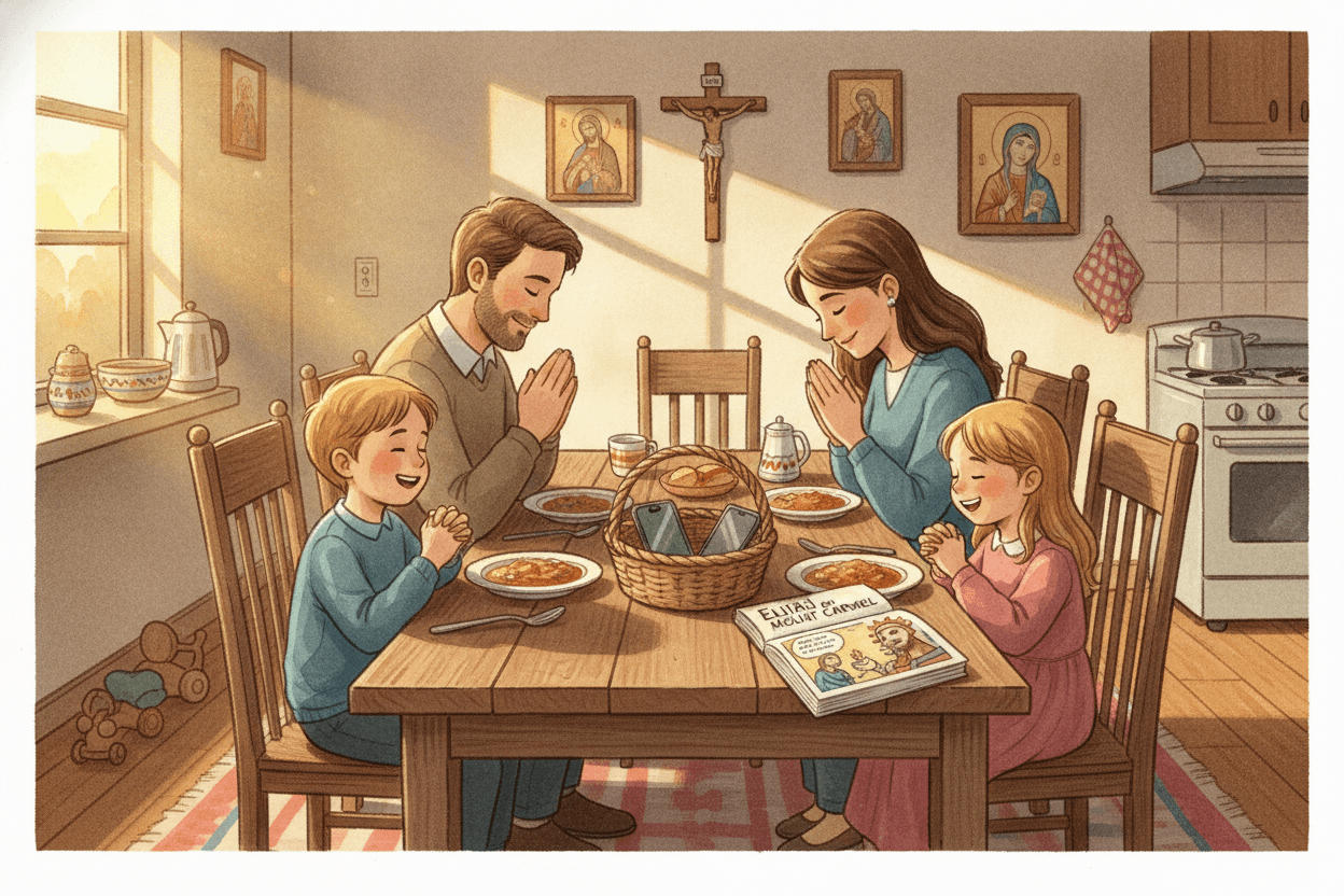 Try a One-Week ‘God First’ Family Reset — illustration for BibleHeroes blog