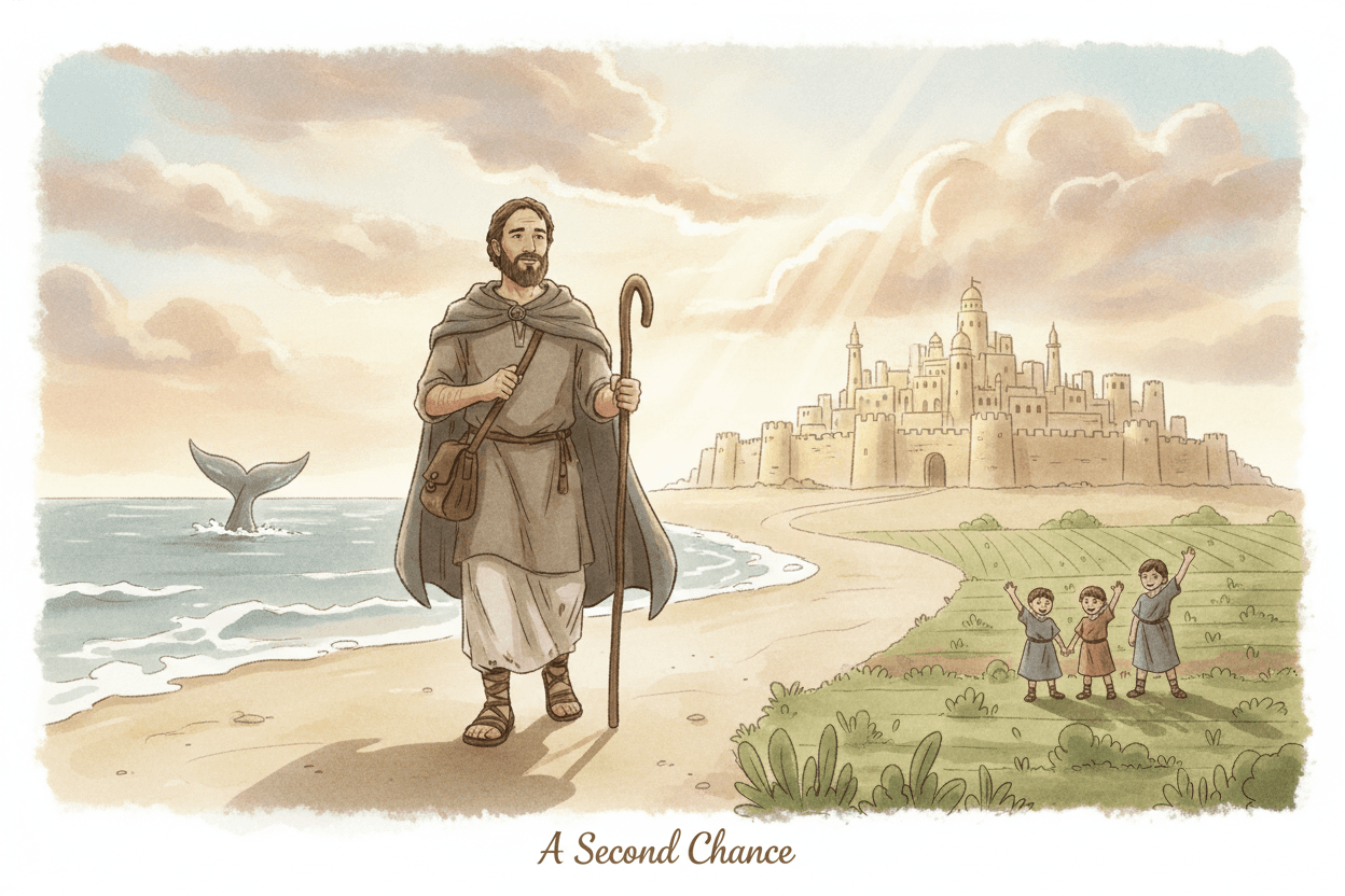 Jonah’s Turn: God Calls Us Back to Obedience — illustration for BibleHeroes blog