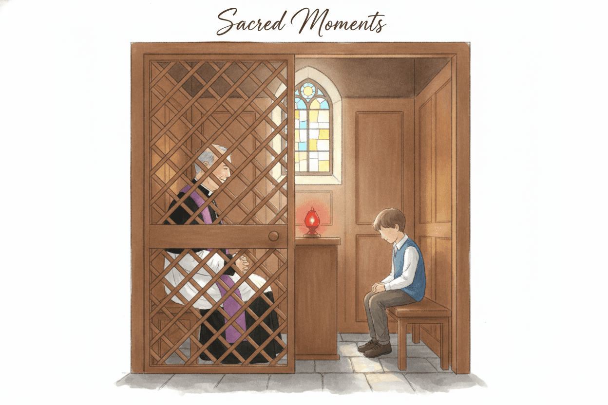 Explain What Happens in Confession Before They Enter — illustration for BibleHeroes blog
